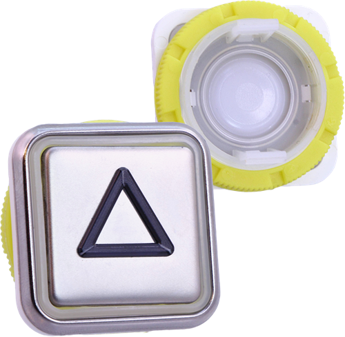Taster Bedienelement, DMG BLQ, 34x34mm, Edelstahl, m.Ring, Pfeil
