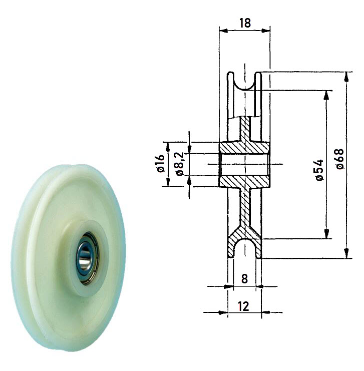 Synkrulle, Haushahn TSS72S, ø68/53/10x12/8mm