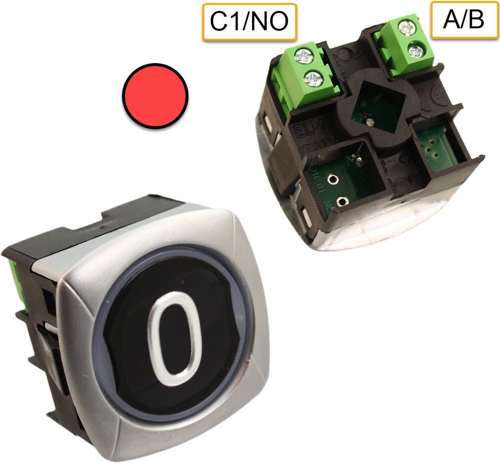 Tryckknapp ELMI/IGV, RP42Z svart, 1NO, röd LED, ''0''