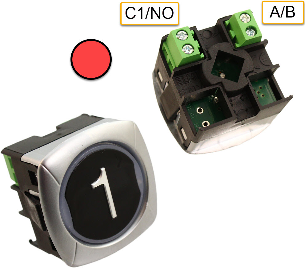 Tryckknapp ELMI/IGV, RP42Z svart, 1NO, röd LED, ''1''