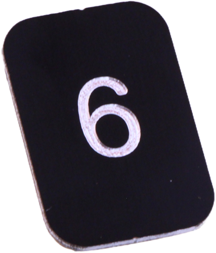 Tryckbricka 2535-S, svart, vertikal, graverad symbol ''6''
