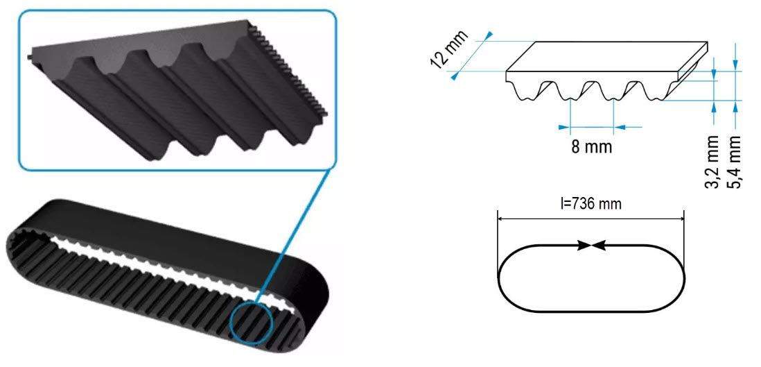 Tooth belt closed, Hütter VKT, vertical door, 736x12mm