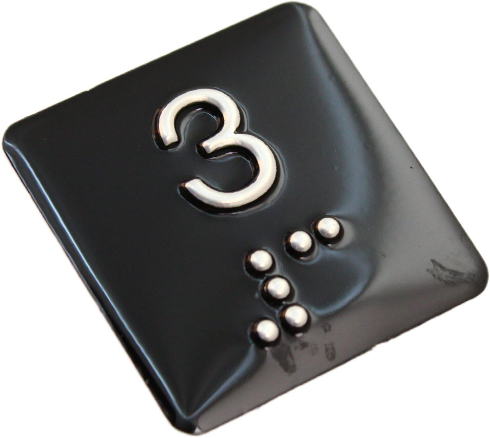 Tryckbricka, ELMI/IGV, braille, ''3'', svart