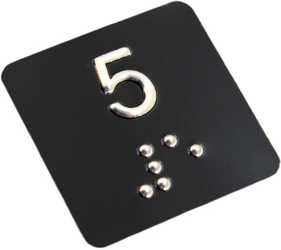 Tryckbricka, ELMI/IGV, braille, ''5'', svart