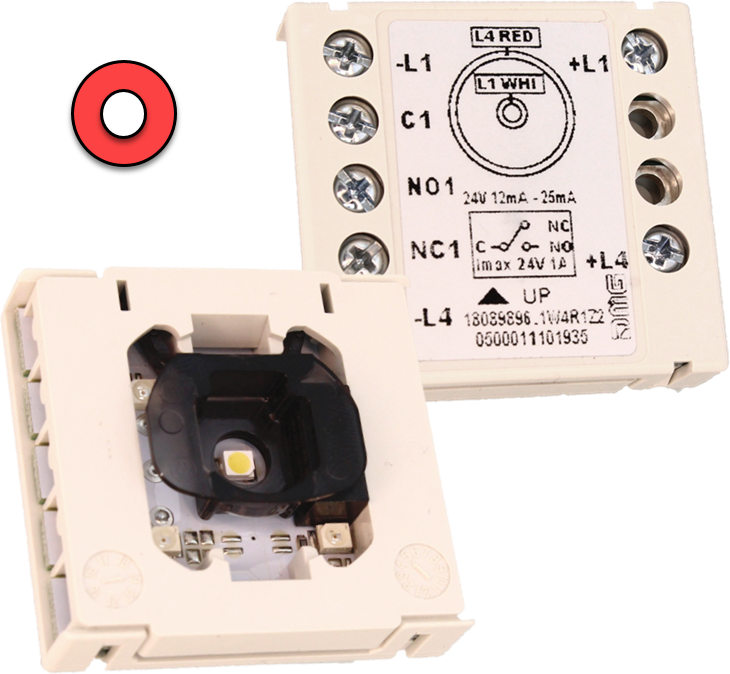 Kontaktblock, DMG Dual light, 24V/1A, 1CO+1NO-Kontakt., röd/vit