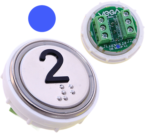 Tryckknapp, Vega, Monolight, 12/24V, blå LED, ''2'',  Braille, Screw