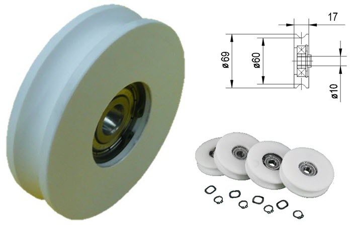 Bärrulle, Haushahn, TASS70/72, ø69/60/10x17mm, Set om 4 st
