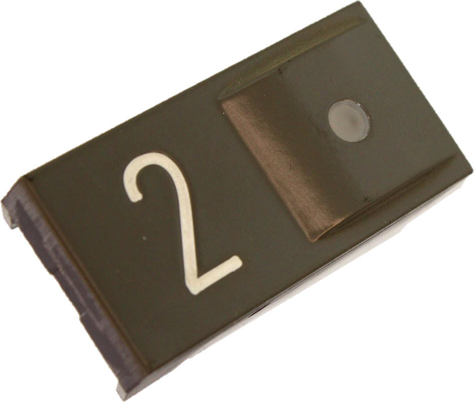 Knapptrycke, Schindler S, grå, ''2'', med kvitteringslins