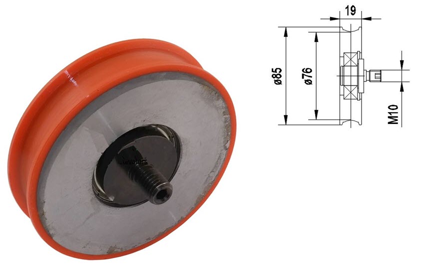 Türlaufrolle, Kone/Bauer/H&S ADL/ADC, ø85/76/M10x19mm, Feuerfest