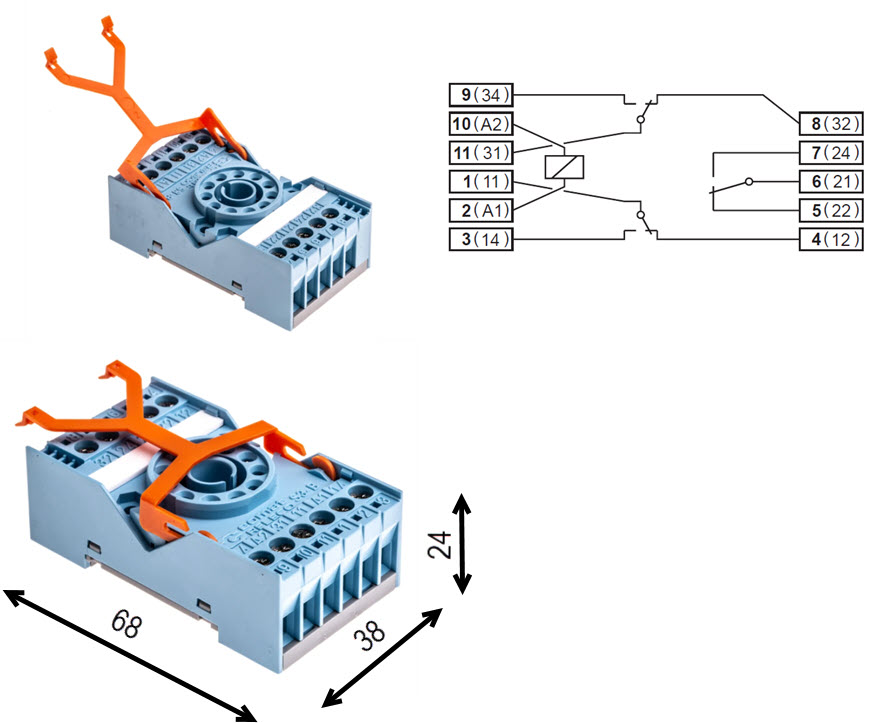 Reläsockel, Releco MR-C, 11-pin, för 3CO kontakter