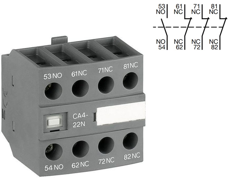 Hjälpkontaktblock, ABB CA4-13N, Skruvansl., 1NO/3NC, Frontmont.