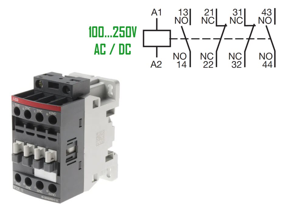 Kontaktorrelä, ABB NF-22, 100-250V AC+DC, Skruvansl., 2NO/2NC