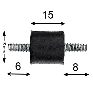 Vibrationsdämpare, Deve, D=15x15mm/M5x6mm/M5x8mm