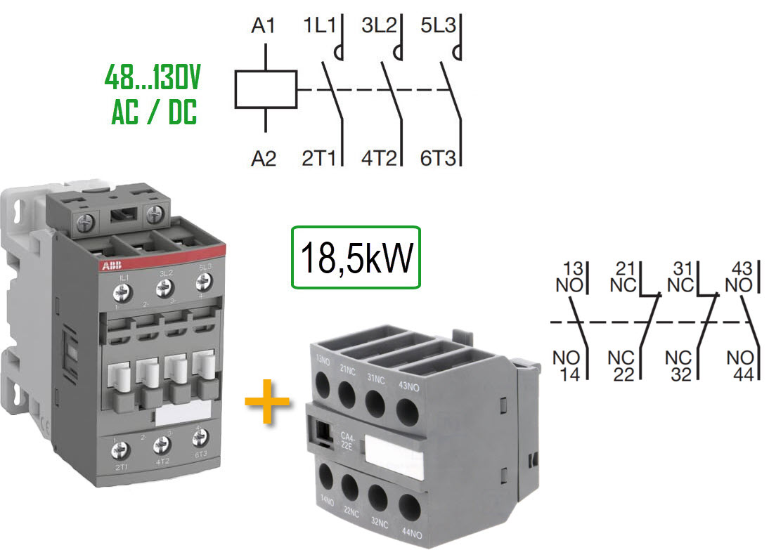 Ersättningskit, utbyte av Schindler MG5 kontaktor, 48-130V/38A/18,5kW