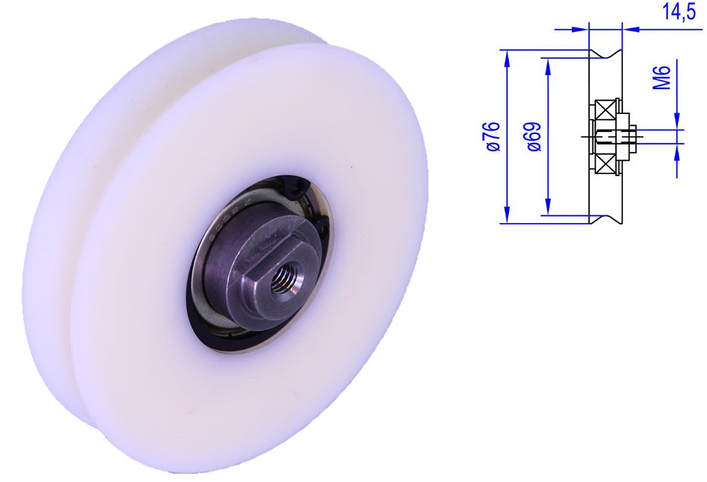 Laufrolle, Passt Sematic/Liftcomp, ø76/69/M6x14,5mm, U-Profil