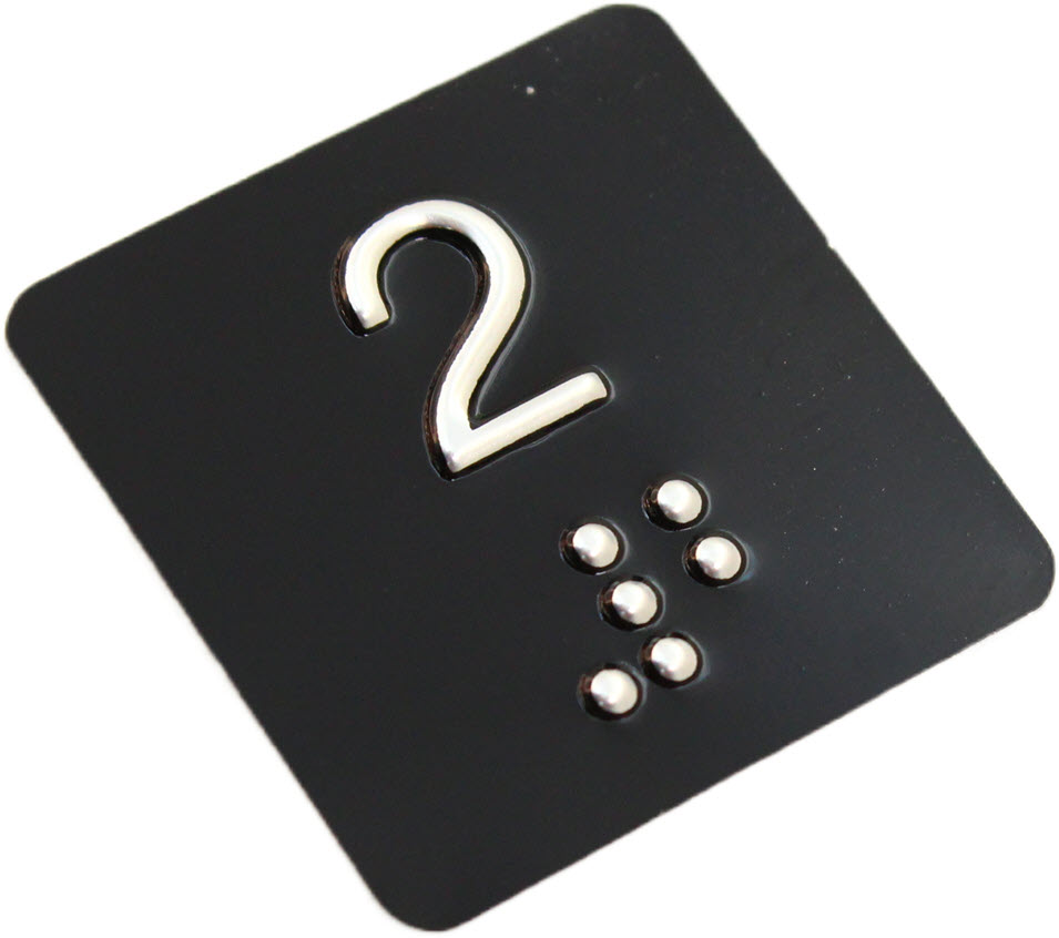 Tryckbricka, ELMI/IGV, braille, ''2'', svart